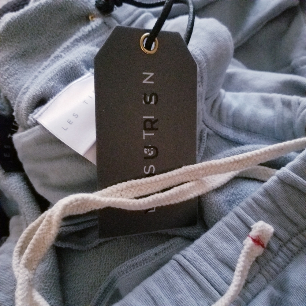 Les Tien Organic Dusty Blue Cotton Terry Lounge Pants - Picture 5 of 6